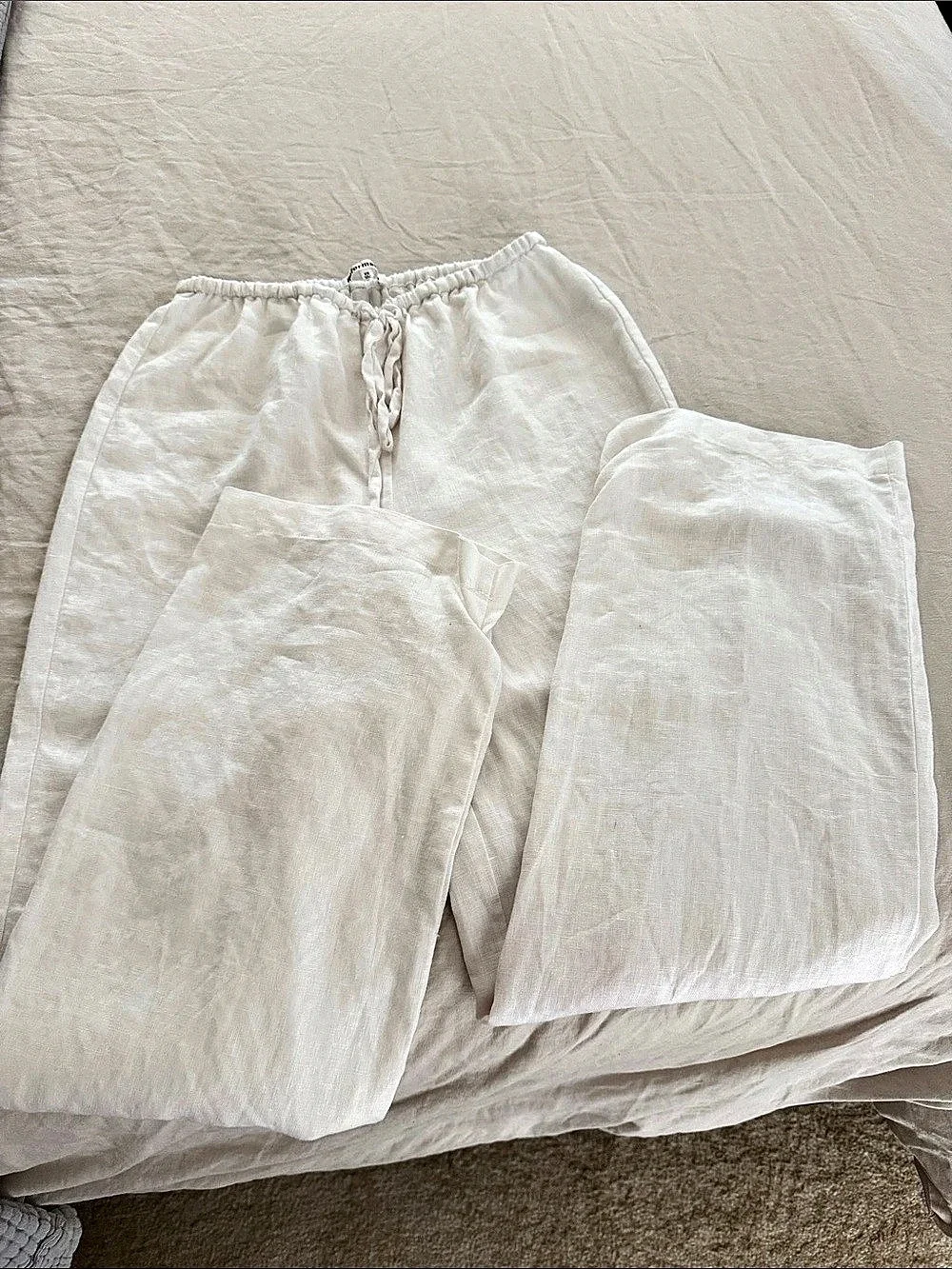 Reformation Wide Leg Lined Linen Pants White XS Like New